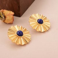 1 Pair Ig Style Flower Pleated Copper Natural Stone 18k Middle Ancient Gold Ear Studs main image 3