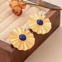 1 Pair Ig Style Flower Pleated Copper Natural Stone 18k Middle Ancient Gold Ear Studs main image 1