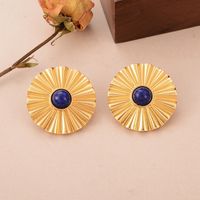 1 Pair Ig Style Flower Pleated Copper Natural Stone 18k Middle Ancient Gold Ear Studs main image 5
