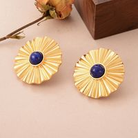 1 Pair Ig Style Flower Pleated Copper Natural Stone 18k Middle Ancient Gold Ear Studs main image 4