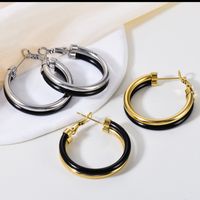 1 Pair Casual Modern Style Round Enamel Plating 304 Stainless Steel 14K Gold Plated Earrings main image 1