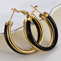 1 Pair Casual Modern Style Round Enamel Plating 304 Stainless Steel 14K Gold Plated Earrings main image 4