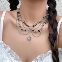 Wholesale Jewelry Y2K Sweet Star Butterfly Alloy Turquoise Iron Beaded Knitting Enamel Layered Necklaces sku image 8