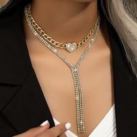 Lady Heart Shape Alloy Inlay Artificial Rhinestones Women's Pendant Necklace Choker sku image 1