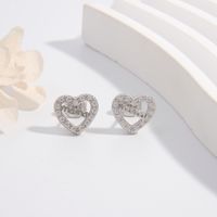 1 Pair Simple Style Letter Heart Shape Plating Hollow Out Inlay Sterling Silver Zircon White Gold Plated Rhodium Plated Ear Studs main image 3