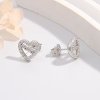 1 Pair Simple Style Letter Heart Shape Plating Hollow Out Inlay Sterling Silver Zircon White Gold Plated Rhodium Plated Ear Studs main image 5