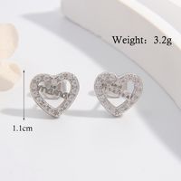 1 Pair Simple Style Letter Heart Shape Plating Hollow Out Inlay Sterling Silver Zircon White Gold Plated Rhodium Plated Ear Studs main image 2