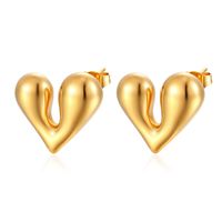 1 Pair Simple Style Heart Shape Plating Titanium Steel 18k Gold Plated Ear Studs sku image 2