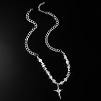 Ig Style Cactus Cross Star Alloy Titanium Steel Pearl Inlay Rhinestones Unisex Necklace sku image 1