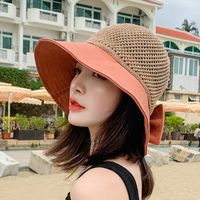 Women's Sweet Pastoral Color Block Bowknot Wide Eaves Bucket Hat main image 2