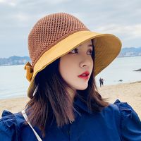 Women's Sweet Pastoral Color Block Bowknot Wide Eaves Bucket Hat main image 5