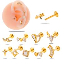 1 Piece Ear Cartilage Rings & Studs Simple Style Korean Style Star Heart Shape Pure Titanium Plating Inlay Zircon main image 3