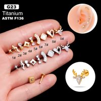 1 Piece Ear Cartilage Rings & Studs Simple Style Korean Style Star Heart Shape Pure Titanium Plating Inlay Zircon main image 1