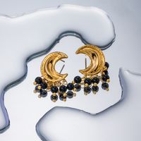 1 Pair IG Style Moon Plating 304 Stainless Steel Artificial Pearl Drop Earrings main image 6