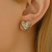 1 Pair Elegant Cute Heart Shape Shell Alloy Iron Ear Studs main image 5