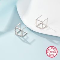 1 Pair Simple Style Commute Shiny Square Plating Hollow Out Inlay Sterling Silver Zircon White Gold Plated Ear Studs main image 5