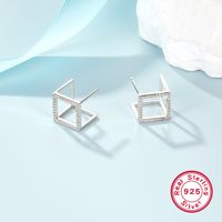 1 Pair Simple Style Commute Shiny Square Plating Hollow Out Inlay Sterling Silver Zircon White Gold Plated Ear Studs main image 6