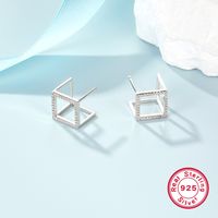 1 Paire Style Simple Commuer Brillant Carré Placage Évider Incruster Argent Sterling Zircon Or Blanc Plaqué Boucles D'oreilles main image 6