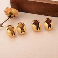 1 Pair Vintage Style Oval Water Ripples Copper Natural Stone 18k Gold Plated Ear Studs main image 3
