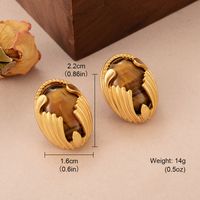 1 Pair Vintage Style Oval Water Ripples Copper Natural Stone 18k Gold Plated Ear Studs main image 2