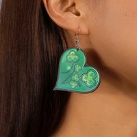 1 Pair Romantic Shamrock Heart Shape Alloy Wood Drop Earrings main image 5