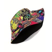 Unisex Hip-hop Rock Graffiti Painted Appliques Curved Eaves Bucket Hat main image 4