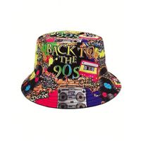 Unisex Hip-hop Rock Graffiti Painted Appliques Curved Eaves Bucket Hat main image 5