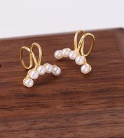 1 Pair Simple Style Bunny Ears Solid Color Plating Inlay Sterling Silver Pearl White Gold Plated Gold Plated Ear Cuffs main image 4