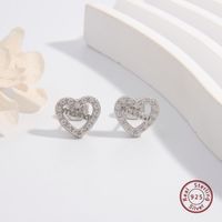 1 Pair Simple Style Letter Heart Shape Plating Hollow Out Inlay Sterling Silver Zircon White Gold Plated Rhodium Plated Ear Studs main image 1