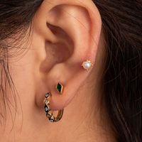 1 Stück Französische Art Einfacher Stil Koreanische Art Perle Auge Rhombus Inlay Kupfer Zirkon Ohrringe main image 1