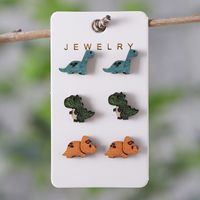 Wholesale Jewelry Retro Dinosaur Wood Printing Ear Studs main image 3