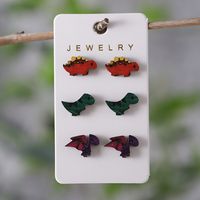 Wholesale Jewelry Retro Dinosaur Wood Printing Ear Studs main image 4