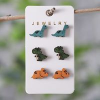 Wholesale Jewelry Retro Dinosaur Wood Printing Ear Studs sku image 1