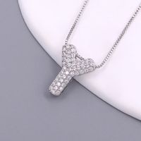 Simple Style Letter Copper Plating Inlay Zircon White Gold Plated Pendant Necklace sku image 25