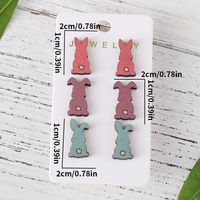 3 Pairs Cute Rabbit Cartoon Character Carrot Wood Ear Studs main image 3