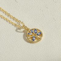 Simple Style Devil's Eye Tree Copper Enamel Plating Inlay Zircon 14k Gold Plated Pendant Necklace sku image 1