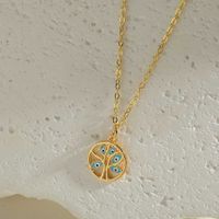 Simple Style Devil's Eye Tree Copper Enamel Plating Inlay Zircon 14k Gold Plated Pendant Necklace sku image 3