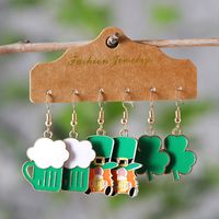 3 Pairs Classic Style Shamrock Beer Enamel Alloy Drop Earrings main image 1