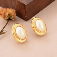 1 Pair Vintage Style French Style Oval Inlay Copper Pearl 18k Gold Plated Ear Cuffs main image 6