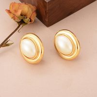 1 Pair Vintage Style French Style Oval Inlay Copper Pearl 18k Gold Plated Ear Cuffs main image 4