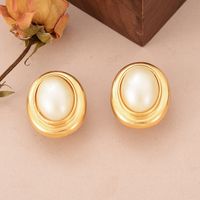 1 Pair Vintage Style French Style Oval Inlay Copper Pearl 18k Gold Plated Ear Cuffs main image 5