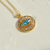 Simple Style Round Eye Copper Plating Inlay Glass Zircon 14k Gold Plated Pendant Necklace sku image 3