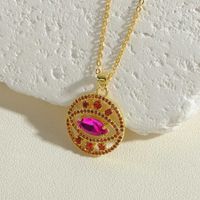 Simple Style Round Eye Copper Plating Inlay Glass Zircon 14k Gold Plated Pendant Necklace main image 4