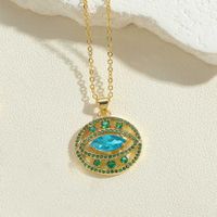 Simple Style Round Eye Copper Plating Inlay Glass Zircon 14k Gold Plated Pendant Necklace sku image 4
