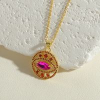 Simple Style Round Eye Copper Plating Inlay Glass Zircon 14k Gold Plated Pendant Necklace main image 7