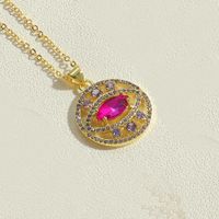 Simple Style Round Eye Copper Plating Inlay Glass Zircon 14k Gold Plated Pendant Necklace sku image 5