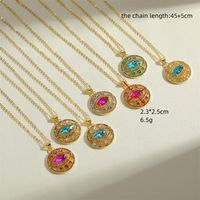 Simple Style Round Eye Copper Plating Inlay Glass Zircon 14k Gold Plated Pendant Necklace main image 2