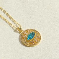 Simple Style Round Eye Copper Plating Inlay Glass Zircon 14k Gold Plated Pendant Necklace sku image 1