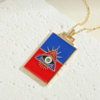 Fashion Devil's Eye Rectangle Copper Enamel Plating Laser Zircon 14k Gold Plated Pendant Necklace sku image 3