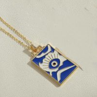 Fashion Devil's Eye Rectangle Copper Enamel Plating Laser Zircon 14k Gold Plated Pendant Necklace sku image 6